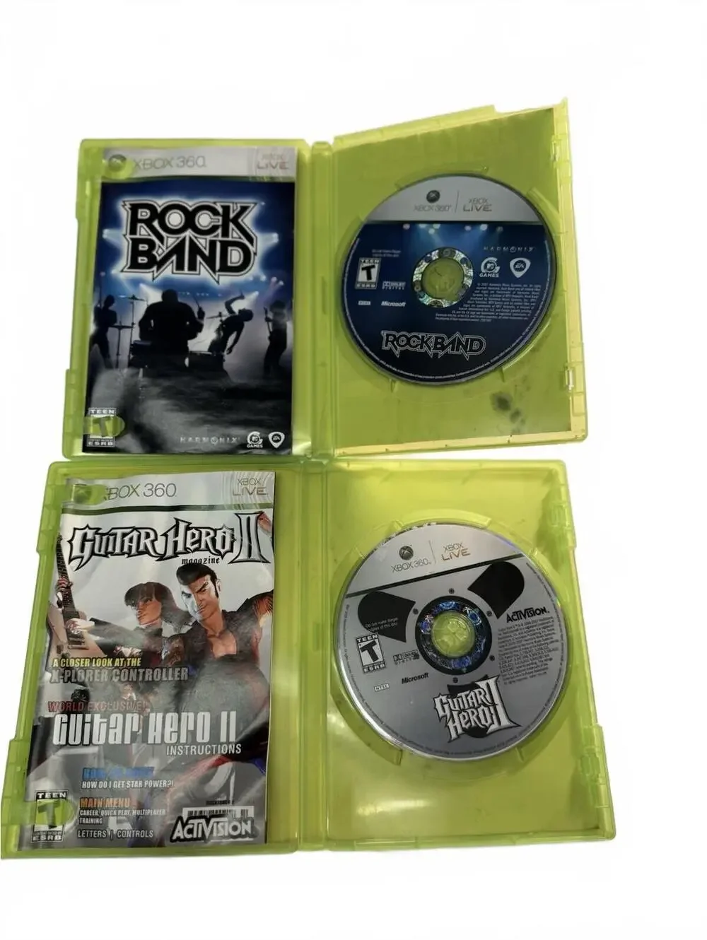 Guitar Hero II and Rock Band Xbox 360 Lot Of 2 COMPLETE Untested